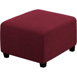 DKSLIPGO Square Jacquard Ottoman Covers Ottoman Slipcovers Folding Storage Stool Protector Elastic Bottom Stretch High Spandex Small Checks (Large,Wine Red)