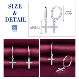 Yumilok Womens Mens 925 Sterling Silver Sparkling Zircon Hoops Earrings Diameter 0.9cm Creative Cross with Zirconia Silver Drop Earring Creole