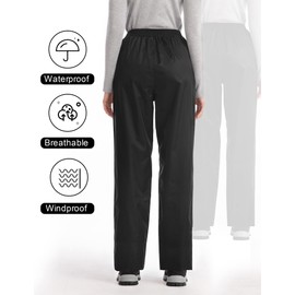 iCreek Women's Rain Pants Waterproof Zipper Pocket Windproof Hiking Pants Lightweight Over Pants Outdoor for Fishing, Rainy (Black, X-Small/27 Inseam)