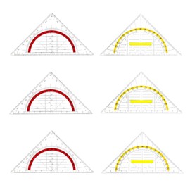 Set of 6 Set Square, Set Square with Handle, Transparent Flexible Set Square, Small Ruler Set, Drawing Triangle, Geo Triangle for Students, Office, Designer, Painting, School (Red Yellow)