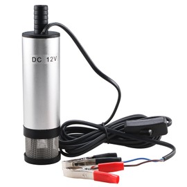 NovelBee 12V Electric Oil Pump,Diesel Fuel Transfer Pump with Clips and External Removable Strainer,50mm Diameter Submersible Water Pump,Water Oil Diesel Fuel Transfer Refueling (Silver)