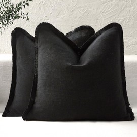 ROMANDECO Boho Decorative Throw Pillow Covers with Fringe for Couch, Living Room, Bed Set of 2, 20x20 Inches, Black