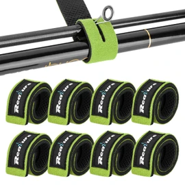 Realure Pack of 8 Green Fishing Rod Velcro Straps Adjustable Neoprene Ties Straps Elastic Fishing Rod Belt Ties for Fixed Fishing Rods Gear Strap Spinning Rod Sea Rod Feeder Rod