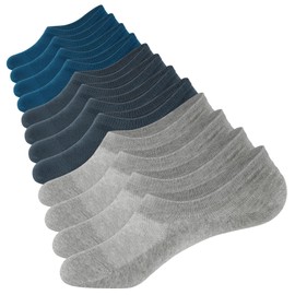 CLOSEMATE Mens No Show Socks Cotton Thin High Elasticity Low Cut Ankle Socks with Non Slip Grips 6 Pairs (2Grey2DeepGrey2Blue, Size S)