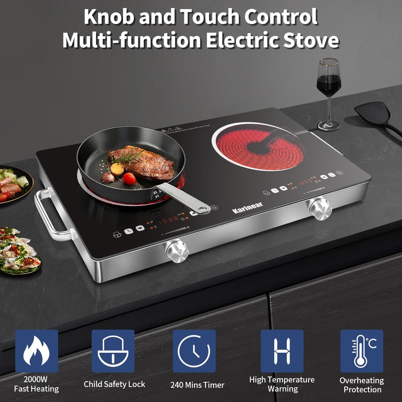 Karinear Portable Electric Stove 110V, 1800W Electric Hot Plate with