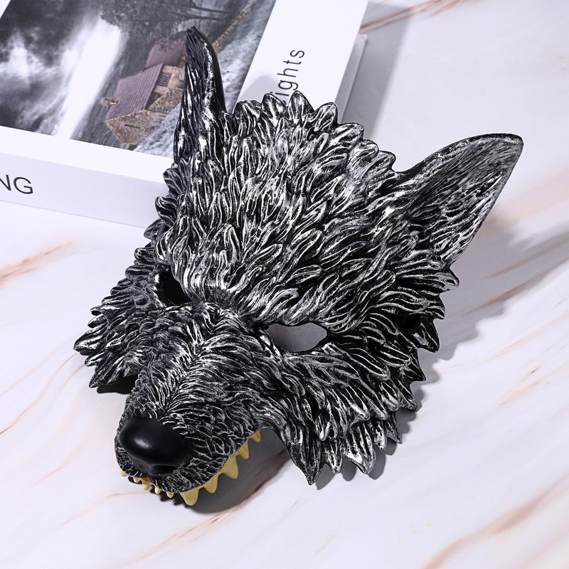 Cupimatch Steampunk 3D Werewolf Mask: Half-Face Animal Masquerade Mask for