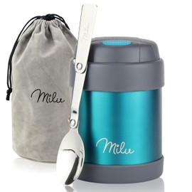 Milu® Thermal Food Container, 300/440/450/650/800 ml, Stainless Steel, Warmth Preservation, for Baby Food, Cereals to go, Green (300 ml)