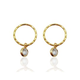 Serenity Sleepers 24ct Gold Plated 925 Solid Sterling Silver Faceted Sleeper Hoop Earrings For Women | Gold Plated Dainty Round Zirconia Drop Dangle Charm Earring - Mini CZ Hoops