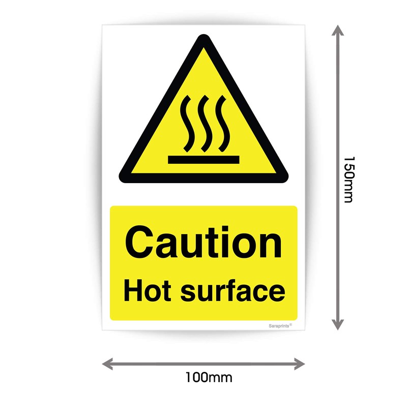 Pack of 5 Caution Hot surface Labels (100 x 150mm)
