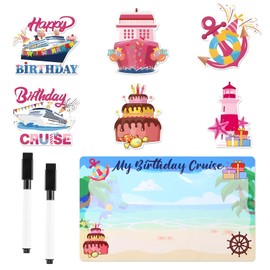 Lyreh 7pcs Birthday Cruise Door Magnets, PVC Soft Magnetic Reusable Happy Birthday Cruise Ship Door Decoration with 2 Marker Pens Practical Accessories for Cars Refrigerators Carnival Parties Decor