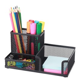 SELPONT Desk Pencil Holders Desk Organizer Office Supplies Caddy with Sticky Notes Holder for Office School Home 3 Compartments Black