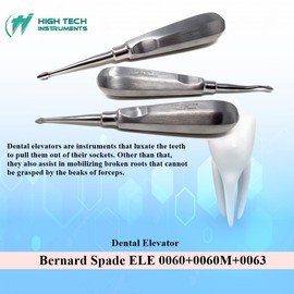 Dental Elevator Set of 3 Spade Tip 0060+0060M+0063 for Tooth Molar Root Extraction Made of Stainless Steel with Hollow Handle Surgical Implant Luxating Instruments