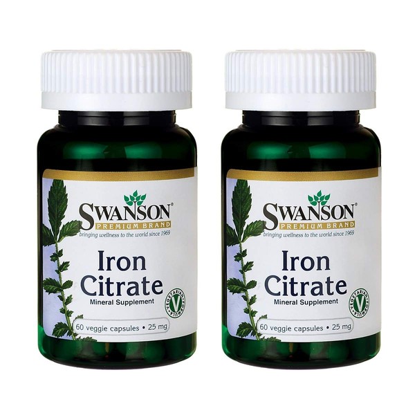 Swanson Iron Citrate 25 Milligrams 60 Veg Capsules (2 Pack)