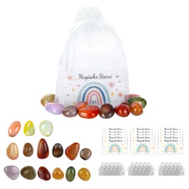 15 x Lucky Stones for Children, Gemstones for Children 2-3 cm/0.79-1.18 inches, Party Bag Children's Birthday, Magic Stones, Organza Bag and Lucky Charm, School Communion Party Decoration