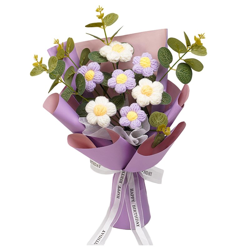 Fenteer Crochet Flower Bouquet Already Made Hand Woven Bouquet Mother