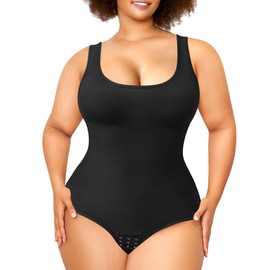 Nebility Plus Size Tummy Control Shapewear Bodysuits For Women Seamless Waist Trainer Body Shaper Sleeveless Round Neck Top(Black Plus Size,1X)