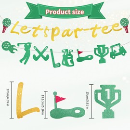 Let's Par Tee Banner, Pre-Strung Gold Glitter Golf Themed Birthday Banner Party Decoration Supplies for Golf Lover