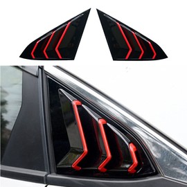 BOLTRY ABS Rear Side Window Louvers Air Vent Scoop Shades Cover Blinds Trim for Honda Civic Sedan 2016 2017 2018 2019 2020 2021（Red Black）
