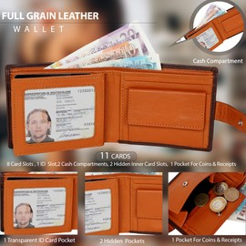 STARHIDE Mens RFID Blocking Compact Real Leather Coin Pocket Billfold Wallet Id Card Holder 1075 Brown Tan