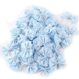 HEEPDD Bow Appliques, 50Pcs Mini Satin Ribbon Bows Lace Craft Bowknot for Clothes Skirts Headband Socks Gift Wrapping Wedding Decoration 5.7x3.7cm(Blue)