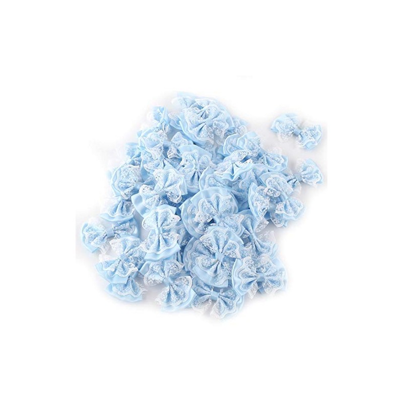 HEEPDD Bow Appliques, 50Pcs Mini Satin Ribbon Bows Lace Craft