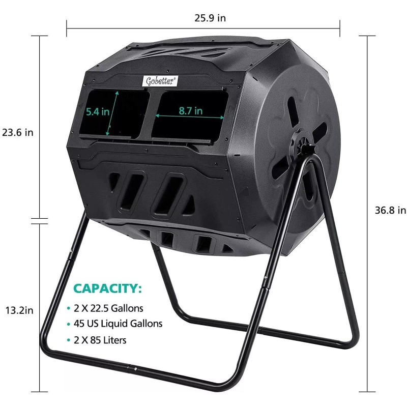 Gobetter Gobetter 45 Gallon Composting Tumblers Rotating Bin Outdoor with
