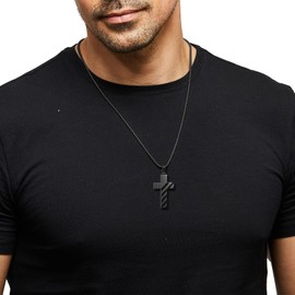 Black American Flag Cross Necklace for Men Bible Verse,I am a Child of God Christian Religious Scriptures Faith Baptism 1st First Communion Cross Pendant Chain for Boys,Father's Day Gifts For Dad