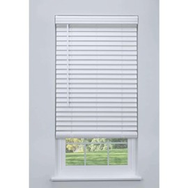 Linen AVENUE Cordless Faux Wood Blind White 58 W x 48 H, Flush Inside Mount (No Valance Side Pieces/Returns Included, Arrives ½ Inch Narrower)