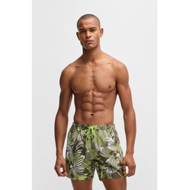 BOSS Mens Piranha Floral Print Logo Detail Swim Shorts, 311 medium green