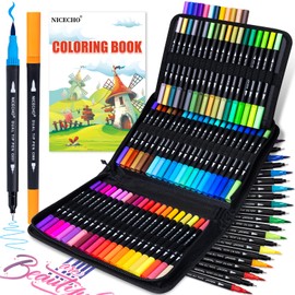 72 Colors Dual Tip Art Markers Pens for Adult Coloring Books, Brush and Fine Tip Coloring Marker for Drawing Journaling Note Taking Lettering