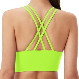 Attifall B/C Cups Low Impact Strappy Sports Bras for Women Longline Criss Cross Back Yoga Running Workout Bra Crop Tops(2203417 Lemon Green/S)