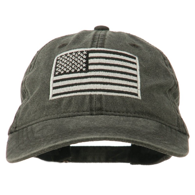 e4Hats.com Silver American Flag Embroidered Washed Cap - Black OSFM