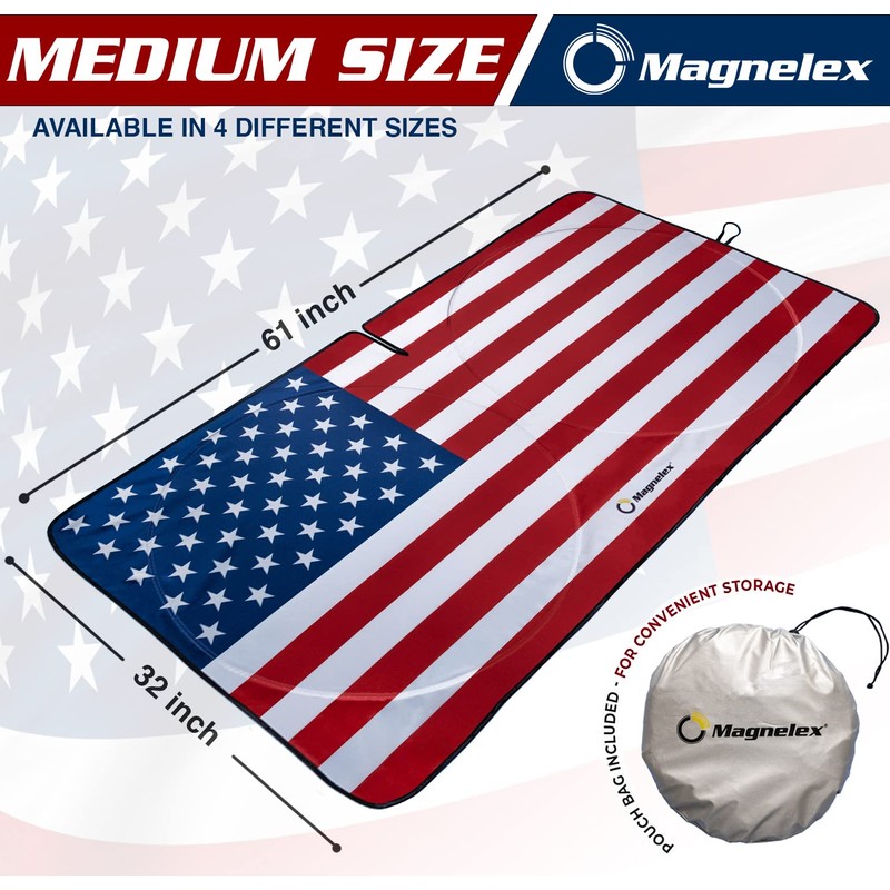 American Flag Windshield Sun Shade, High-Resolution Car Shield with Mirror