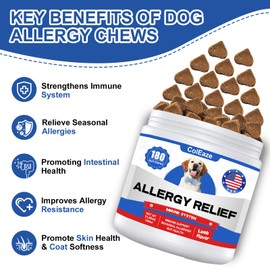 Dog Allergy Chews 180PCS Omega 3 Fish Oil Anti-Itch Treats Skin & Coat Supplement with Colostrum Probiotics Dog Itching Skin Relief Dry Skin Itchy Licking Seasonal Allergies Immune Support