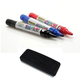 Premium Dry Erase Markers with Eraser, 3(Black, Red, Blue) Colors 4 White Board Markers and Eraser Set