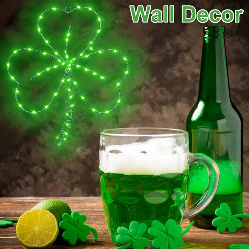 YAOZHOU St Patricks Day Decorations,Irish Shamrock LED Window Lights,13.2IN 58LED