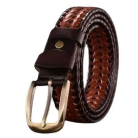 ASPALAND Men's Braided Belt, Retro Buckle, Cowhide Leather, Business, Casual, Adjustable Length, black/brown