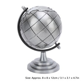 Alloy Globe Decor, Vintage Rotating Gray World Globe Mini Earth World Map Ornament with Metal Stand for School Home Office Bookshelf Decor(8 * 8 * 12cm/3.1 * 3.1 * 4.7in)