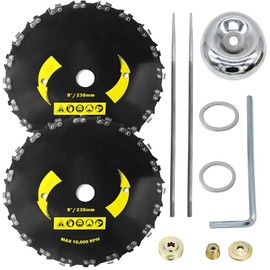 (2pack) Brush Cutter Blade Chainsaw Trimmer - 9 Inch 20 Tooth Brush Blades Accessories Replacement for String Trimmers Weed Eater Weedwhacker Tools (Adapter Included+2 Round Files)