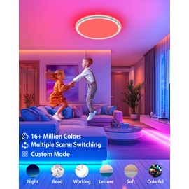 zemty Smart RGB Ceiling Light Dimmable, 24W 3000K-6500K Flash Mount Light Fixture Color Changing with Remote and APP, Ceiling Lamps Compatible with Alexa Google for Bedroom Living Room