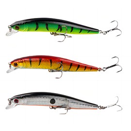 Minnow Wobbler, FainFun 3 Pieces 10 cm Fishing Lure Pike Wobbler Set, Realistic Topwater Bait Set for Perch Pike Catfish, Artificial Bait Hard for Predatory Fish, Crankbait Floating for Freshwater