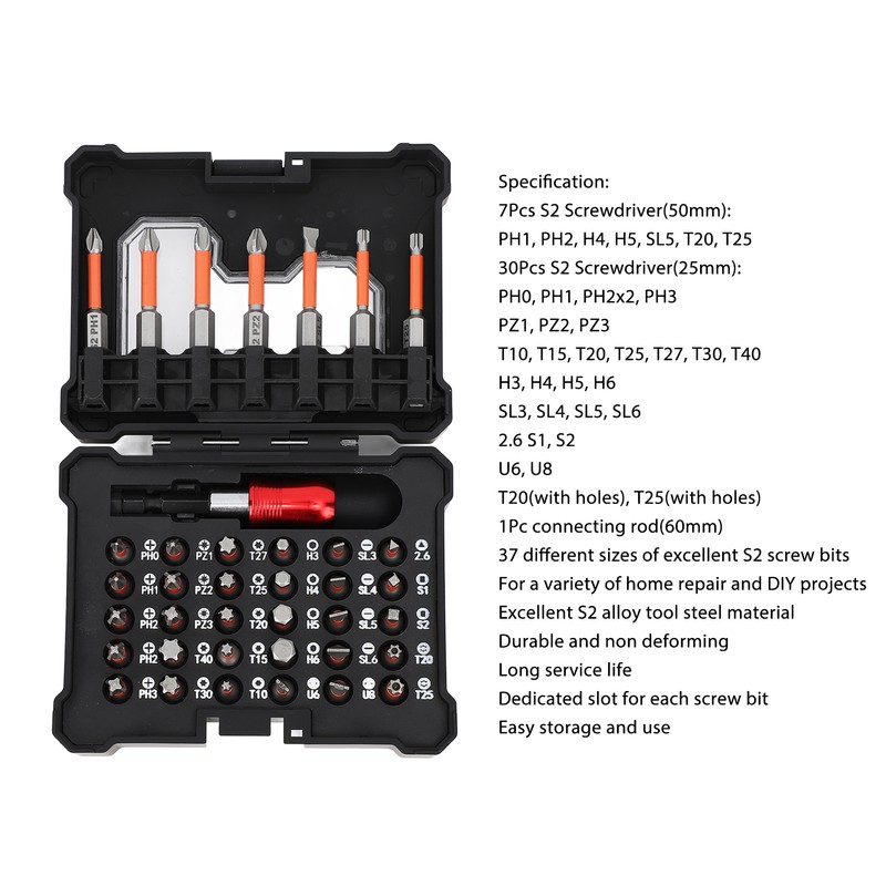 38Pcs Screwdriver Bit Set S2 Alloy Steel Combination Hardware Tool