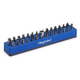 Mayouko 1/4" Magnetic Hex Bit Holder Rack Organizer, 43 Holes, 1/4-Inch Drill Bit Holder, Blue, 2 Racks, Magnetic Bit Holder with Magnet Base for Screwdriver Bits