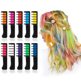 HomeChi Peine de tiza para el cabello de 10 colores, Temporal peine de tiza para teñir el cabello lavable para niñas y niños, tiza para el cabello temporal no tóxica para fiestas de bricolaje cos-play, cumpleaños, Navidad, festivales de Halloween