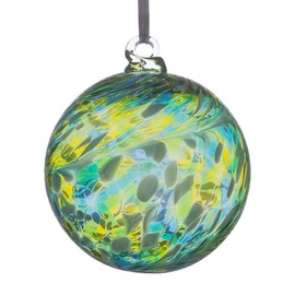 Sienna Glass Hanging Friendship Ball – 8cm Green & Blue – Handcrafted Glass Ornament with Hanging Ribbon – Unique Gift for Special Occasions