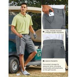 PULI Men's 10" Business Casual Shorts Quick Dry Golf Dress Shorts 5 Pockets Stretch for Hiking Travel Summer Dark Grey 34