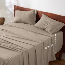 Bedsure Twin XL Sheets Dorm Bedding, GentleSoft Breathable Extra Long Twin Sheets & Pillowcases, Moisture Wicking Cooling, Deep Pocket Fits Mattress Up to 21 Inches Thick, Taupe