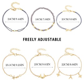 Branets Boho Layered Star and Moon bracelets Set Gold Beaded Bracelet Crystal Opal Bangles Love Hand Chain Jewelry for Women and Girls(6 pcs)