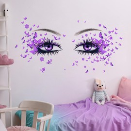 Beautiful Eyelash Eyes Wall Stickers Flying Butterfly Wall Decals Beautiful Girl Heart Wall Decor Vinyl Wall Art Butterflies Wall Decor Stickers for Women Girls Bedroom Living Room Decoration