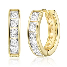 Linawe Moissanite Earrings, Gold Hoop Stud Earrings for Women Trendy, Cubic Zirconia Tragus Piercing Huggie Earrings, Helix Small Hoop Cartilage Earrings, Mini Chunky Tiny